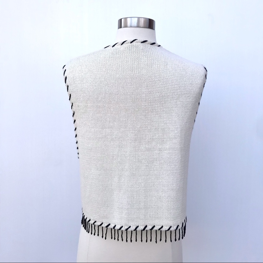 Vintage 80’s southwestern embroidered cactus native tassel sweater vest top - Picture 6 of 7